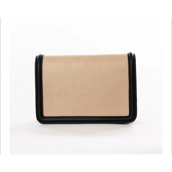 Jules Kae Beige & Black Faux Leather Crossbody Bag With Gold Hardware - Picture 2 of 4